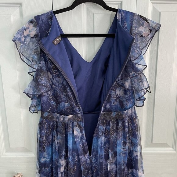 Mgiacy Floral Dark Blue Flutter Sleeve Maxi Dress Medium Lined Fairy Grunge - Picture 6 of 13